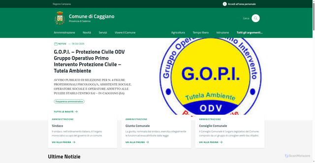 Security scan screenshot of https://www.comune.caggiano.sa.it