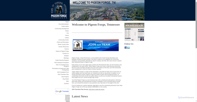 Security scan screenshot of https://www.cityofpigeonforge.com/