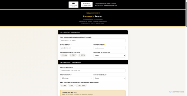 Security scan screenshot of https://intakeformsrev6.pages.dev/seller-intake.html