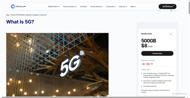 Security scan screenshot of https://www.circles.life/sg/blog/what-is-5g/