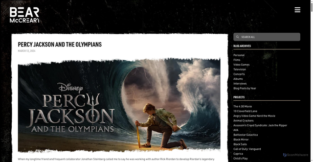 Security scan screenshot of https://bearmccreary.com/percy-jackson-and-the-olympians/