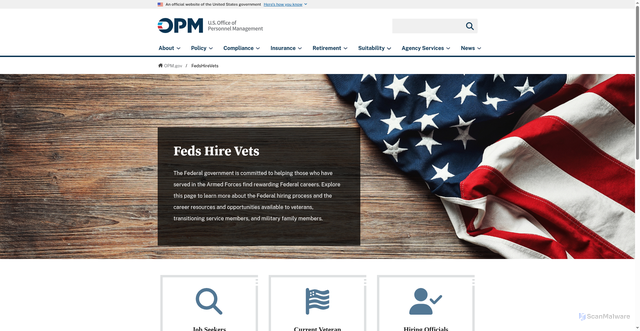Security scan screenshot of https://www.opm.gov/fedshirevets/