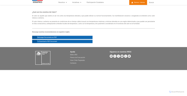 Security scan screenshot of https://www.senapred.cl/calor-extremo-ola-de-calor/