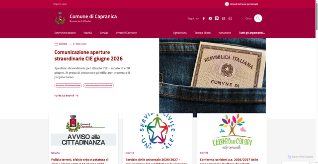 Security scan screenshot of https://www.comune.capranica.vt.it