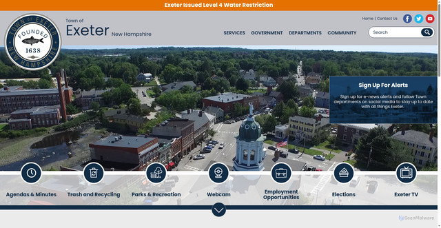 Security scan screenshot of https://www.exeternh.gov/