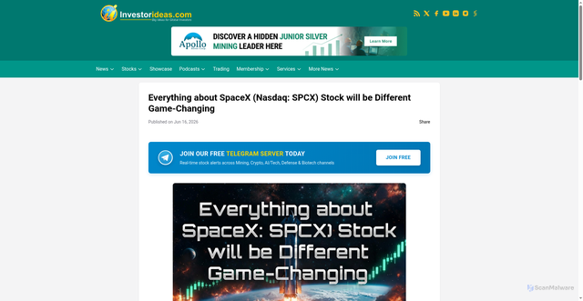 Security scan screenshot of https://www.investorideas.com/news/2026/defense/06161-spacex-spcx-ipo-game-changing.asp