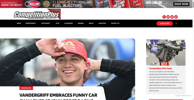 Security scan screenshot of https://competitionplus.com/vandergriff-embraces-funny-car-challenge-at-john-force-racing/