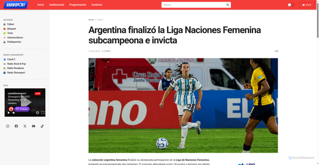Security scan screenshot of https://canalshowsport.com.ar/argentina-finalizo-la-liga-naciones-femenina-subcampeona-e-invicta/