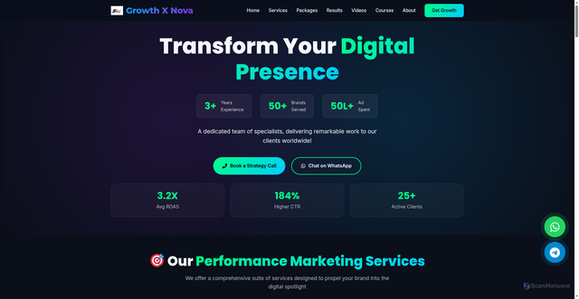 Security scan screenshot of https://growthxnova.com/