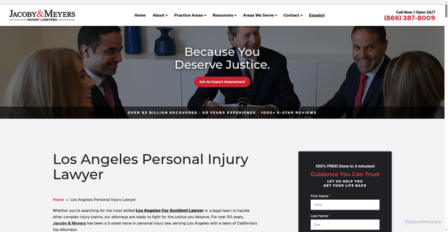 Security scan screenshot of https://www.jacobyandmeyers.com/los-angeles-personal-injury-lawyer/