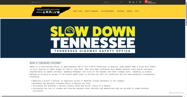 Security scan screenshot of https://tntrafficsafety.org/speeding
