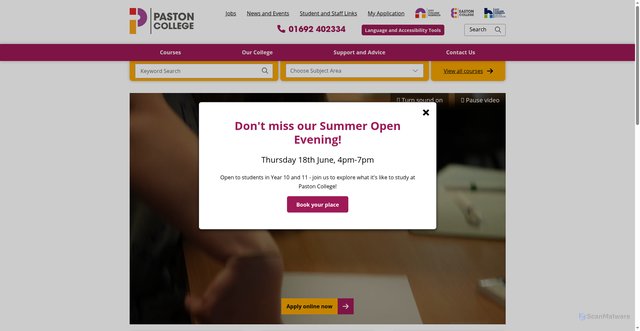 Security scan screenshot of http://www.paston.ac.uk