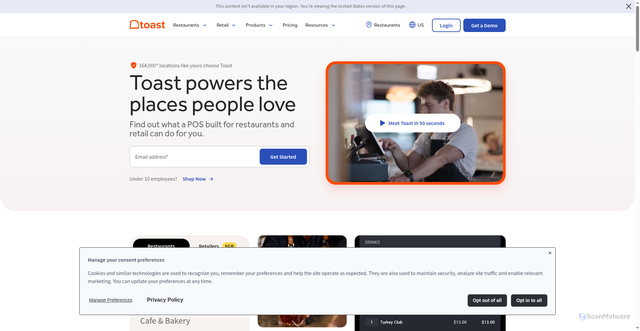 Security scan screenshot of https://www.toasttab.com