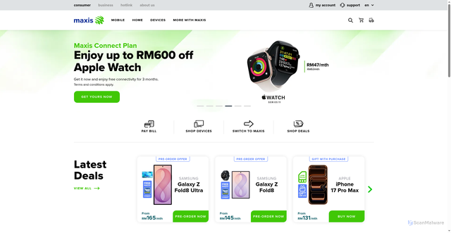 Security scan screenshot of https://www.maxis.com.my