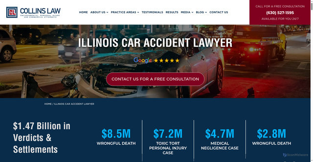 Security scan screenshot of https://www.collinslaw.com/illinois-car-accident-lawyer/