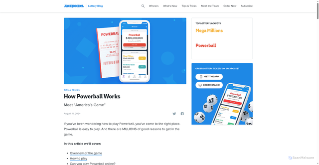 Security scan screenshot of https://blog.jackpocket.com/how-powerball-works/