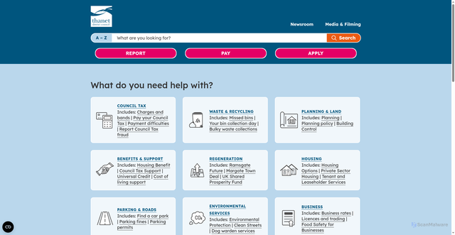 Security scan screenshot of http://www.thanet.gov.uk