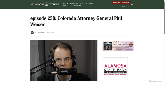 Security scan screenshot of https://www.alamosacitizen.com/podcast/episode-250-colorado-attorney-general-phil-weiser/