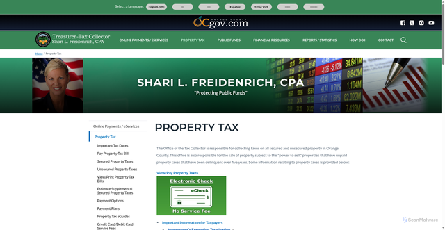 Security scan screenshot of https://www.octreasurer.gov/property-tax