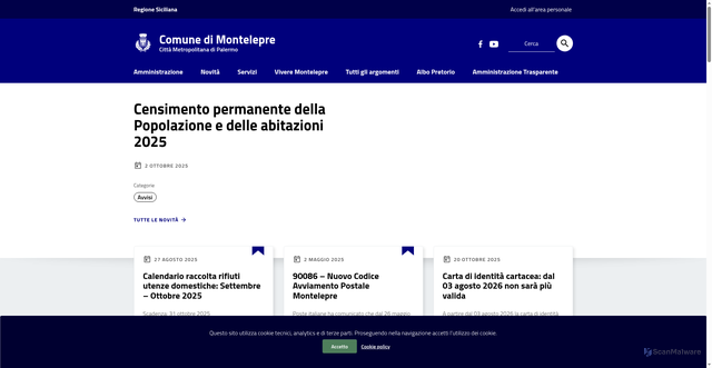 Security scan screenshot of https://www.comune.montelepre.pa.it/