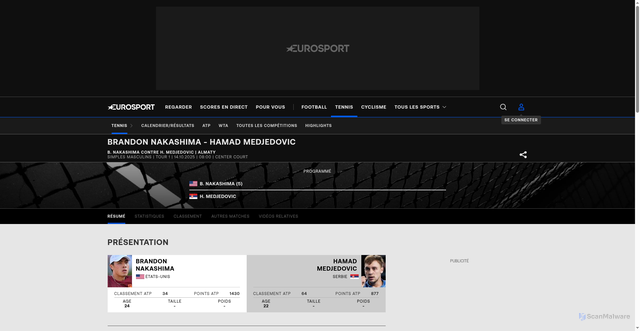 Security scan screenshot of https://www.eurosport.fr/tennis/atp-almaty/2025/brandon-nakashima-hamad-medjedovic_mtc1647230/live.shtml