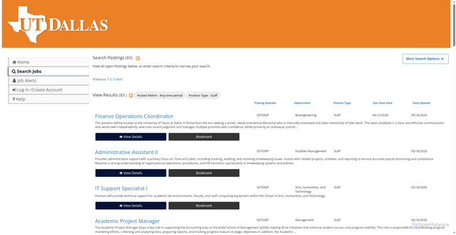 Security scan screenshot of https://jobs.utdallas.edu/postings/search?query=&query_v0_posted_at_date=&query_position_type_id%5B%5D=1&commit=Search