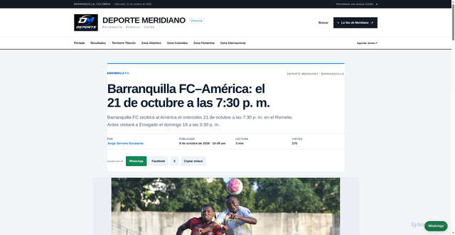 Security scan screenshot of https://deportemeridiano.co/barranquilla-fc-vs-america-copa-betplay-2026/