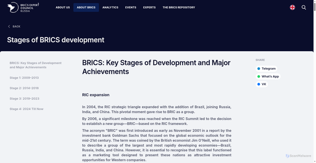 Security scan screenshot of https://bricscouncil.ru/en/brics