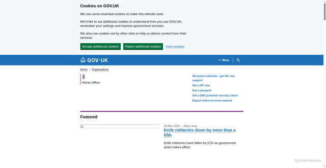 Security scan screenshot of http://www.homeoffice.gov.uk