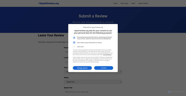 Security scan screenshot of https://repairreviews.org/submit-review.html