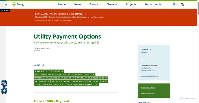Security scan screenshot of https://raleighnc.gov/water-and-sewer/services/utility-payment-options