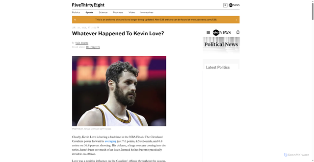 Security scan screenshot of https://fivethirtyeight.com/features/whatever-happened-to-kevin-love/