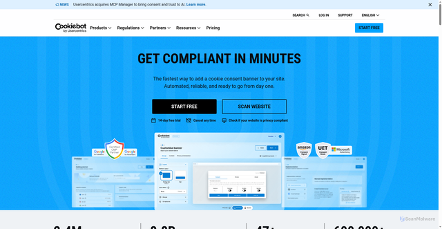 Security scan screenshot of https://cookiebot.eu