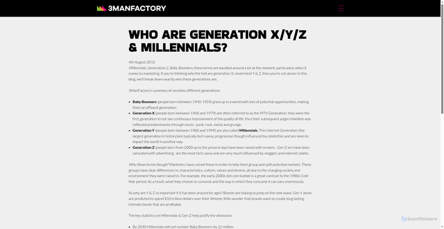 Security scan screenshot of https://3manfactory.co.uk/2015/08/04/who-are-generation-xyz-millennials/