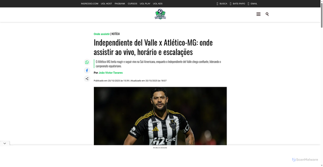 Security scan screenshot of https://jc.uol.com.br/blog-do-torcedor/onde-assistir/2025/10/20/independiente-del-valle-x-atletico-mg-onde-assistir-ao-vivo-horario-e-escalacoes.html
