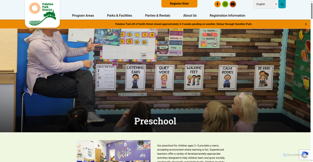 Security scan screenshot of https://www.palatineparks.org/program/preschool/