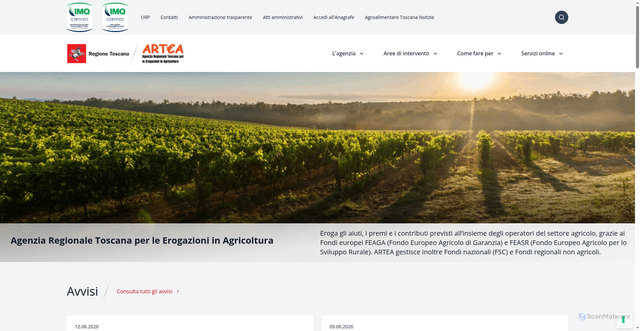 Security scan screenshot of https://www.artea.toscana.it