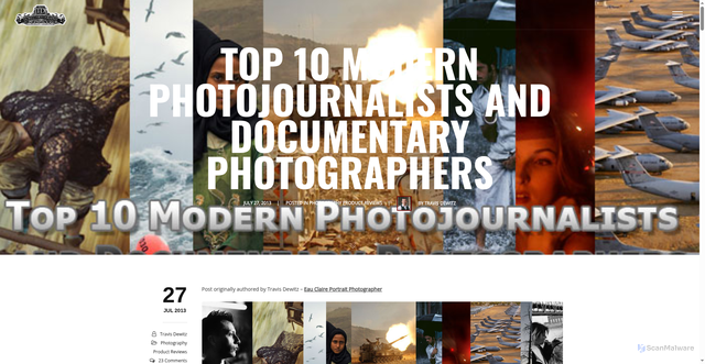 Security scan screenshot of https://dewitzphotography.com/photography-product-reviews/top-10-modern-photojournalists-and-documentary-photographers/