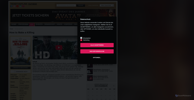 Security scan screenshot of https://www.megaplex.at/film/gasometer/how-to-make-a-killing