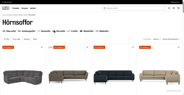 Security scan screenshot of https://www.mio.se/soffor-och-fatoljer/soffor/hornsoffor?date=2026-08-26T06:31:00Z&utm_source=miomedlem_nb_sl_non-soffa-buyers&utm_medium=email&utm_campaign=20260825_soffkampanjen&eclub=19BLuHdQijGPw7y7v95lUQhF8Xm5HFAlq9%2BVCGaYOlI%3DXynyxz9%2FmMxUKR71Qmyvidxk6uFpdhCu1ZjESDy1oGIEQEtYiLFtWmYl7fUviuf4u5b2oE1mdKtY50RsH6HErzbAUBZxC1%2F%2B9OjoJk6v4%2BxplJo5Ru8xKpkHk5rmuY%2BA%2BOp9oKNRNv0VcBQCNwd7fnRiqNGf7noOnvUyFRTPyPUTNExP4QE3H9VqeF%2BDsBq1odfGOqcyLKcDmOQ5zWEf4g%3D%3D