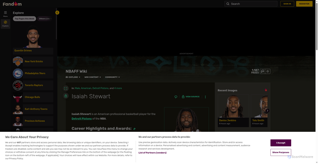 Security scan screenshot of https://nbaff.fandom.com/wiki/Isaiah_Stewart