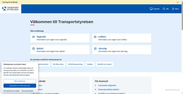 Security scan screenshot of https://www.transportstyrelsen.se/