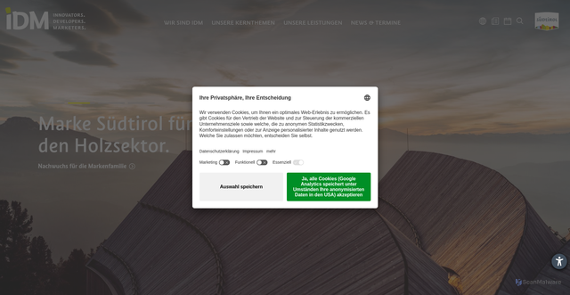 Security scan screenshot of https://www.idm-suedtirol.com/de/