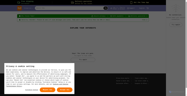 Security scan screenshot of https://www.temu.com