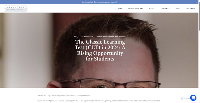 Security scan screenshot of https://clayborne.com/blog/classical-learning-test-clt-sat-act-comparison/