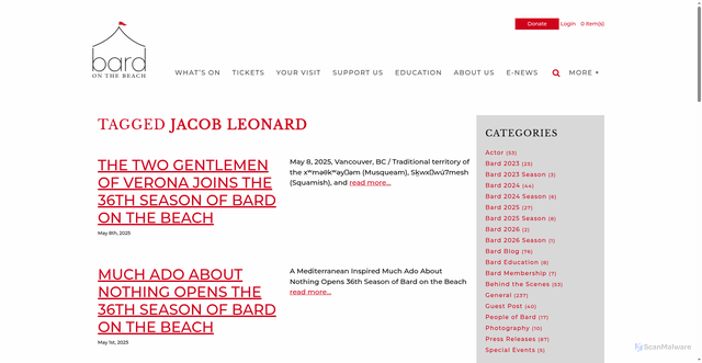 Security scan screenshot of https://bardonthebeach.org/news/tags/jacob-leonard/