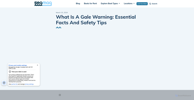 Security scan screenshot of https://www.seamagazine.com/what-is-a-gale-warning-essential-facts-and-safety-tips