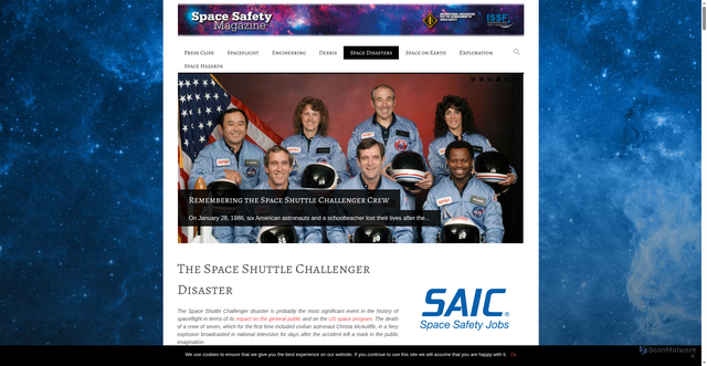 Security scan screenshot of https://www.spacesafetymagazine.com/space-disasters/challenger-disaster/