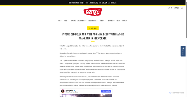 Security scan screenshot of https://sensobjj.com/blogs/graciemag-1/17-year-old-bella-mir-wins-pro-mma-debut-with-father-frank-mir-in-her-corner?srsltid=AfmBOopJ3-kLlzPyCvTfM9aZGSDTXPWOhpD6lQX7tCNL3sTrNbO4ZYWC