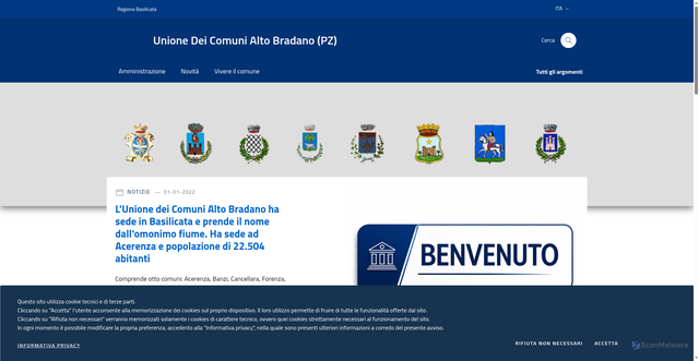 Security scan screenshot of https://www.unionecomunialtobradano.it/